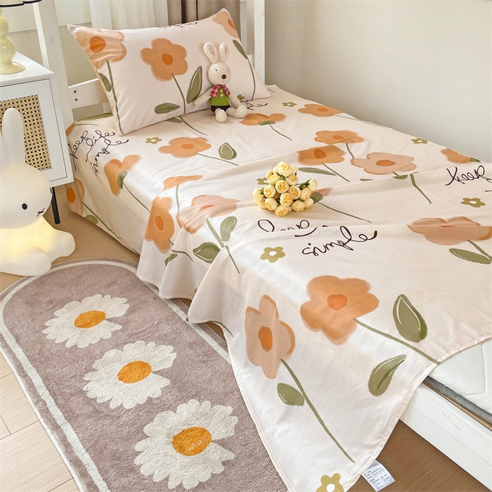 91家纺网 家纺一手货源 找家纺 名兮家居 2025新款全棉纯棉13372学生床上下铺单床单 幸运花