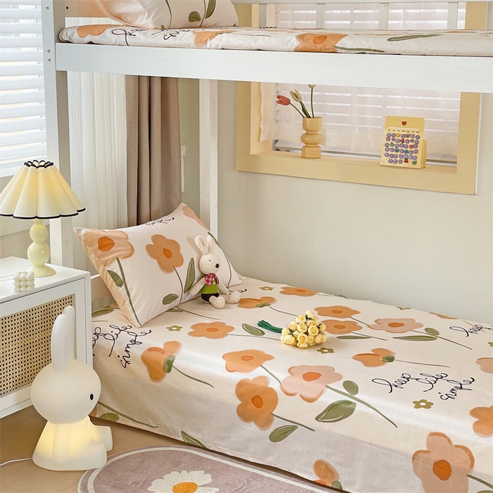 91家纺网 家纺一手货源 找家纺 名兮家居 2025新款全棉纯棉13372学生床上下铺单床单 幸运花