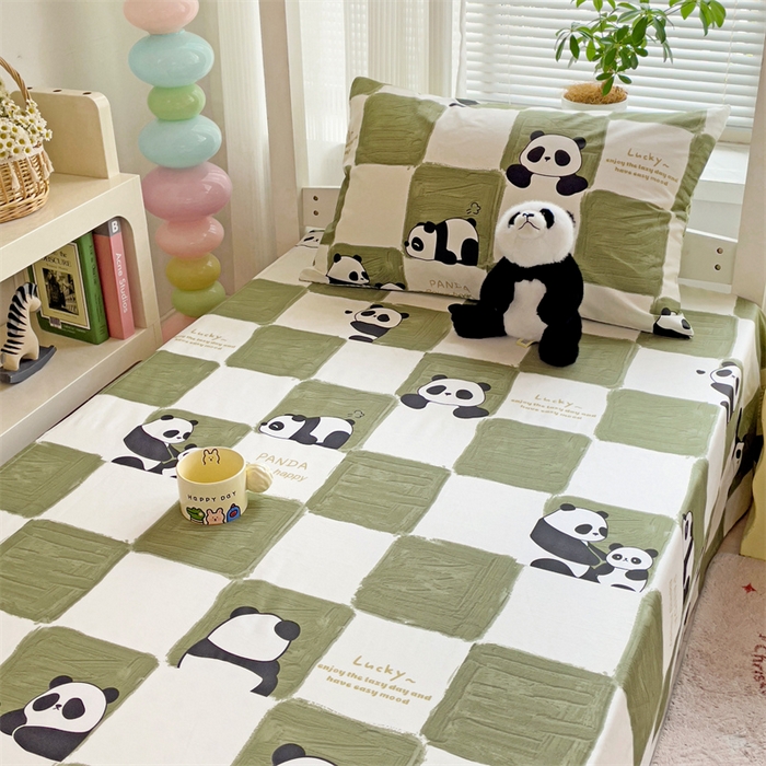 91家纺网 家纺一手货源 找家纺 名兮家居 2025新款全棉纯棉13372学生床上下铺单床单 熊猫胖达