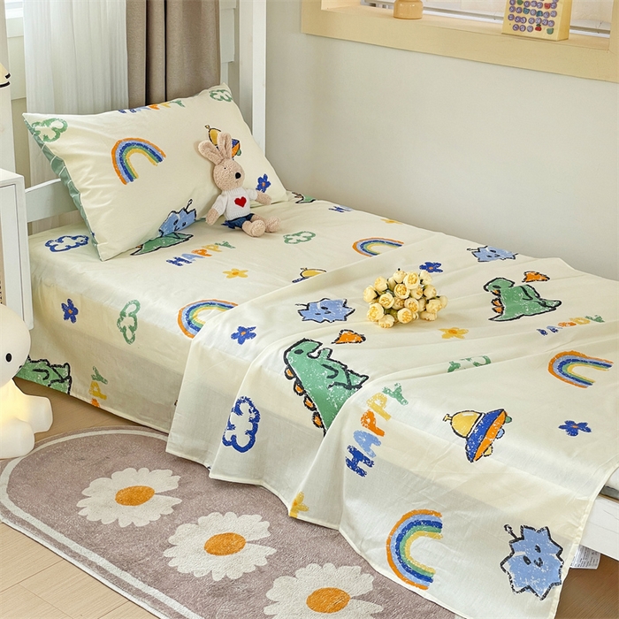 91家纺网 家纺一手货源 找家纺 名兮家居 2025新款全棉纯棉13372学生床上下铺单床单 恐龙游记