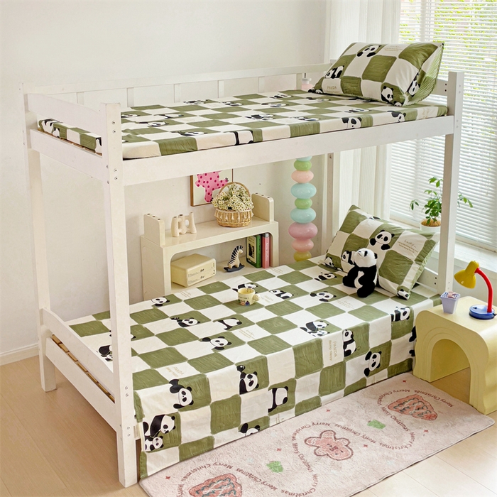 91家纺网 家纺一手货源 找家纺 名兮家居 2025新款全棉纯棉13372学生床上下铺单床单 熊猫胖达