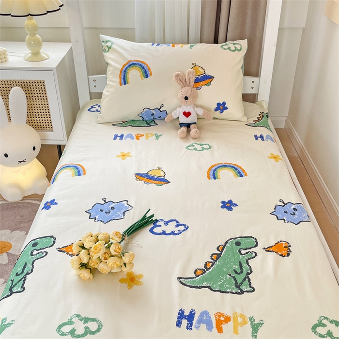 91家纺网 家纺一手货源 找家纺 名兮家居 2025新款全棉纯棉13372学生床上下铺单床单 恐龙游记