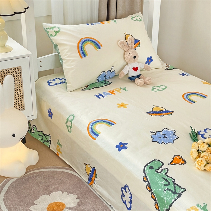 91家纺网 家纺一手货源 找家纺 名兮家居 2025新款全棉纯棉13372学生床上下铺单床单 恐龙游记