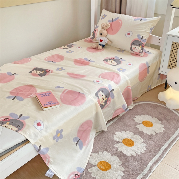 91家纺网 家纺一手货源 找家纺 名兮家居 2025新款全棉纯棉13372学生床上下铺单床单 蜜桃女孩