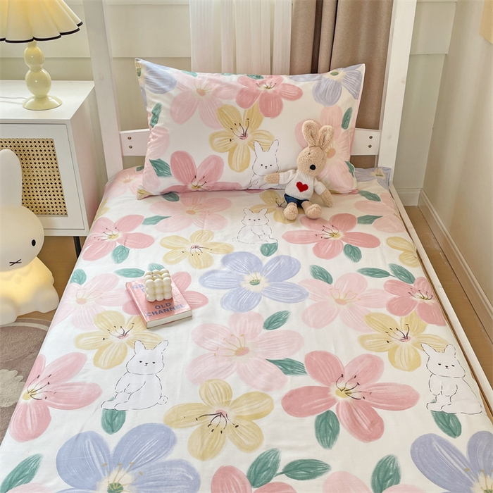 91家纺网 家纺一手货源 找家纺 名兮家居 2025新款全棉纯棉13372学生床上下铺单床单 花甜粉