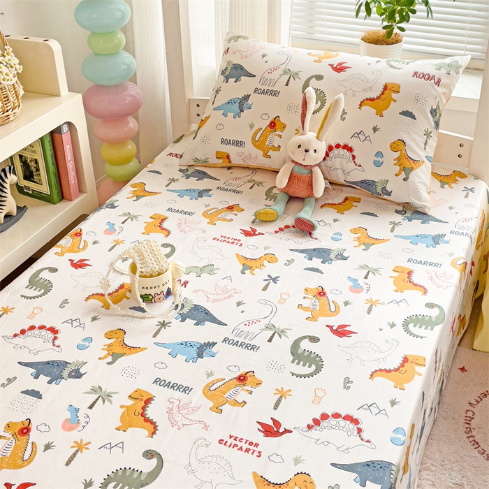 91家纺网 家纺一手货源 找家纺 名兮家居 2025新款全棉纯棉13372学生床上下铺单床单 恐龙王国