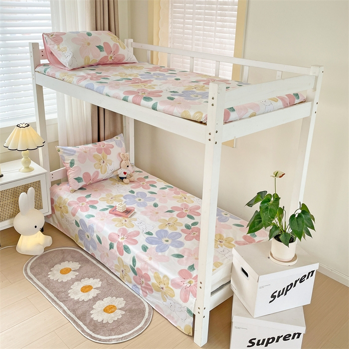 91家纺网 家纺一手货源 找家纺 名兮家居 2025新款全棉纯棉13372学生床上下铺单床单 花甜粉