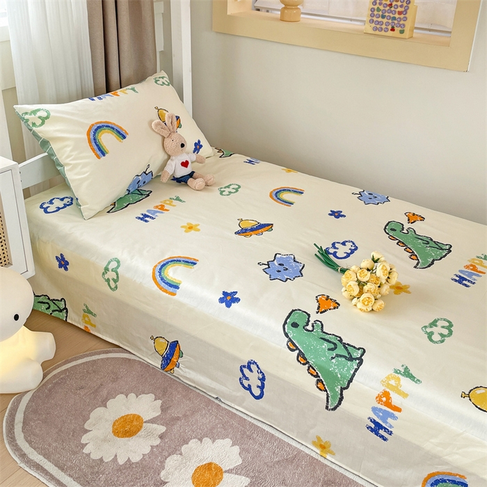 91家纺网 家纺一手货源 找家纺 名兮家居 2025新款全棉纯棉13372学生床上下铺单床单 恐龙游记