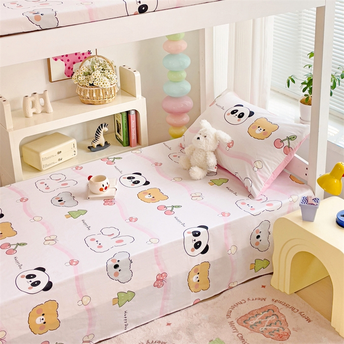 91家纺网 家纺一手货源 找家纺 名兮家居 2025新款全棉纯棉13372学生床上下铺单床单 欢乐多多