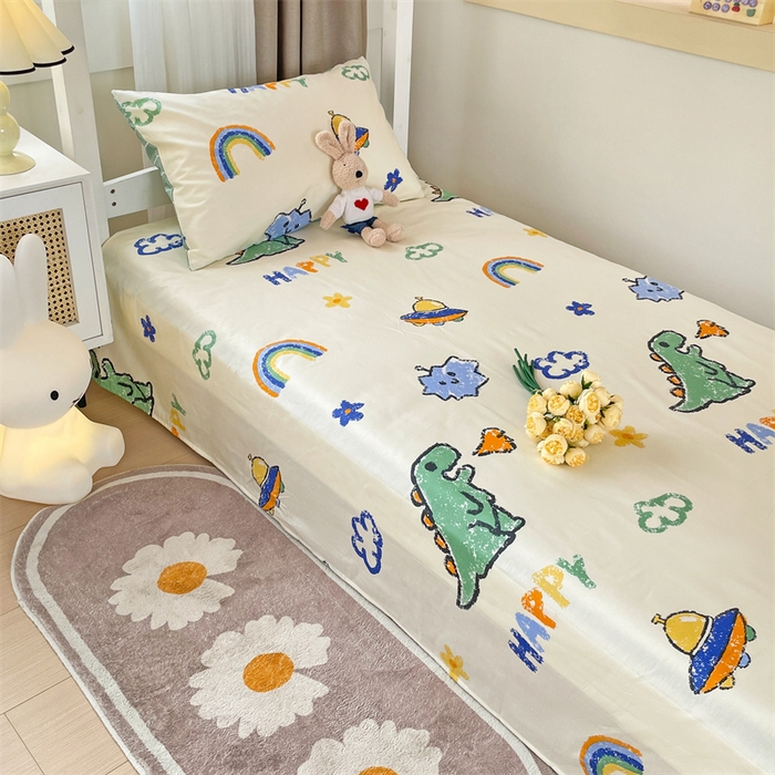 91家纺网 家纺一手货源 找家纺 名兮家居 2025新款全棉纯棉13372学生床上下铺单床单 恐龙游记