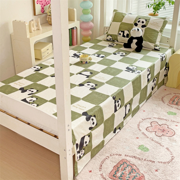 91家纺网 家纺一手货源 找家纺 名兮家居 2025新款全棉纯棉13372学生床上下铺单床单 熊猫胖达