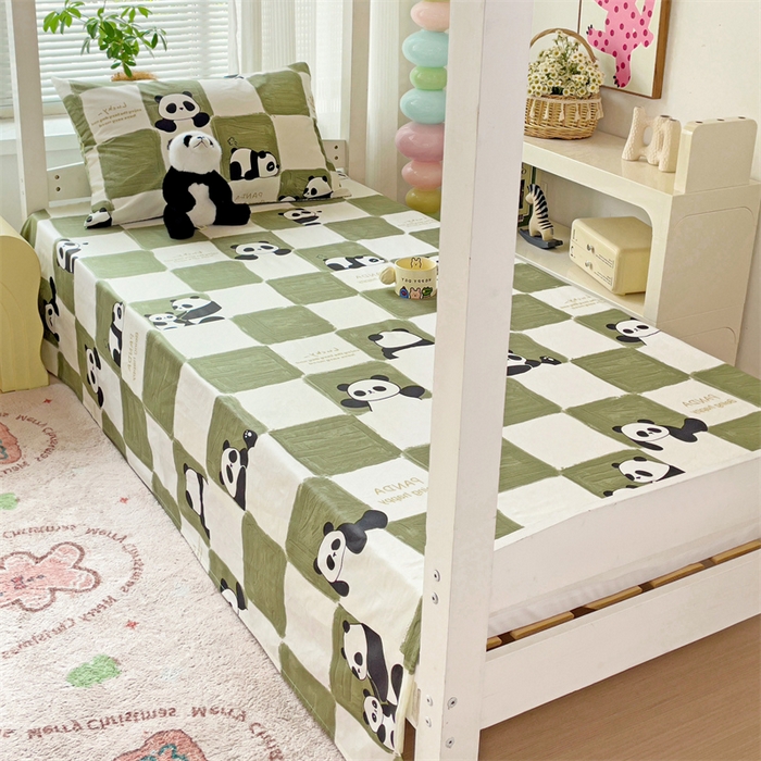 91家纺网 家纺一手货源 找家纺 名兮家居 2025新款全棉纯棉13372学生床上下铺单床单 熊猫胖达