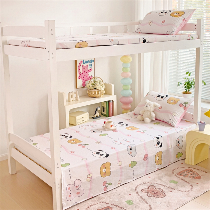 91家纺网 家纺一手货源 找家纺 名兮家居 2025新款全棉纯棉13372学生床上下铺单床单 欢乐多多