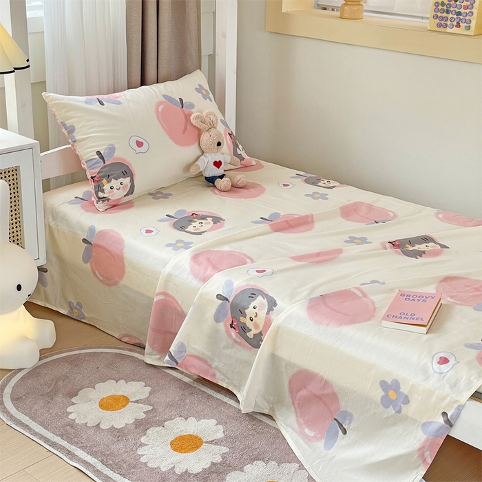 91家纺网 家纺一手货源 找家纺 名兮家居 2025新款全棉纯棉13372学生床上下铺单床单 蜜桃女孩