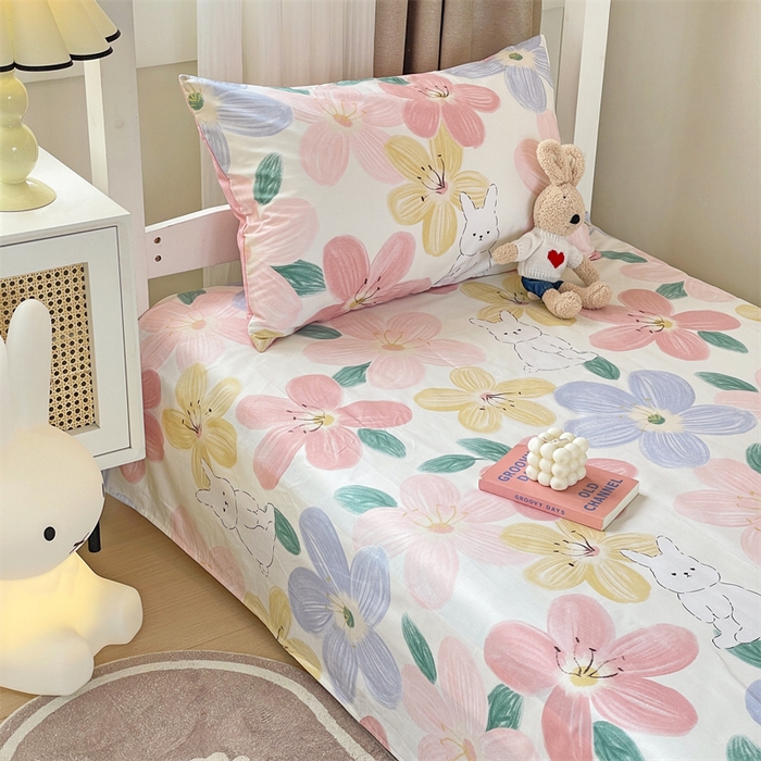 91家纺网 家纺一手货源 找家纺 名兮家居 2025新款全棉纯棉13372学生床上下铺单床单 花甜粉