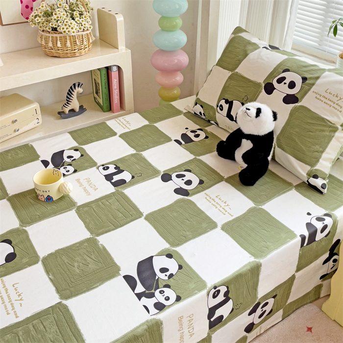 91家纺网 家纺一手货源 找家纺 名兮家居 2025新款全棉纯棉13372学生床上下铺单床单 熊猫胖达