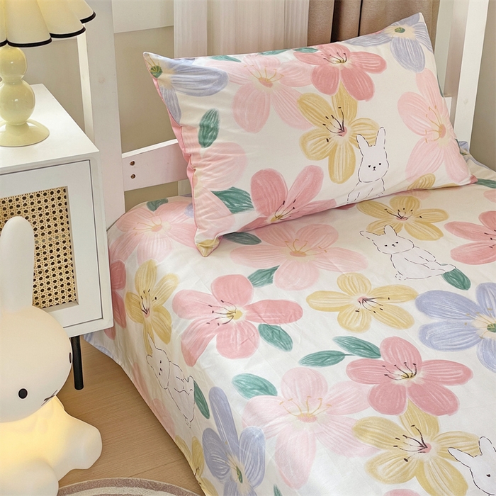 91家纺网 家纺一手货源 找家纺 名兮家居 2025新款全棉纯棉13372学生床上下铺单床单 花甜粉