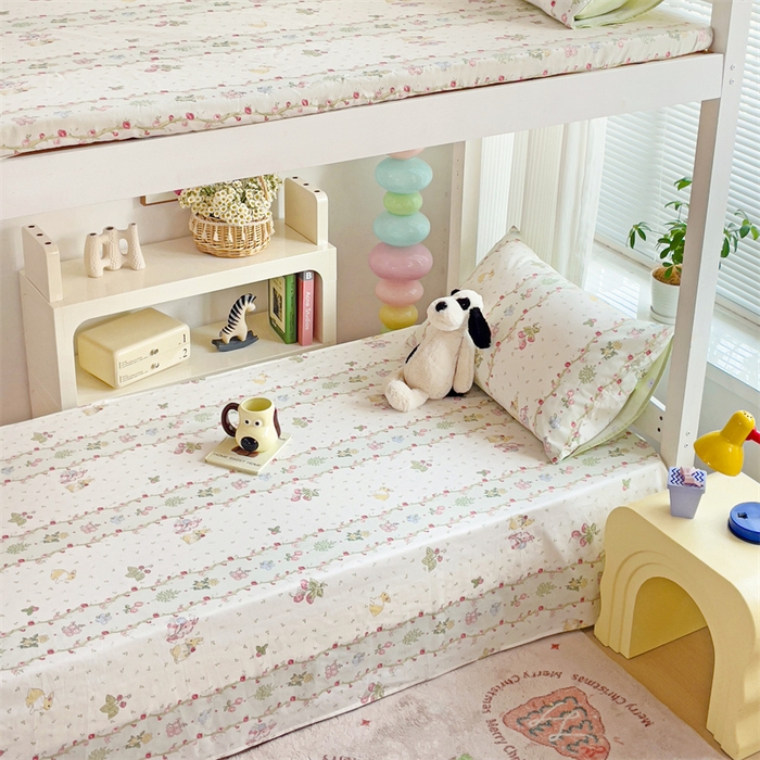 91家纺网 家纺一手货源 找家纺 名兮家居 2025新款全棉纯棉13372学生床上下铺单床单 甜蜜兔兔