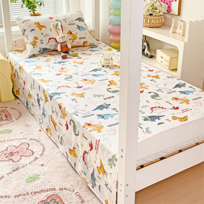 91家纺网 家纺一手货源 找家纺 名兮家居 2025新款全棉纯棉13372学生床上下铺单床单 恐龙王国