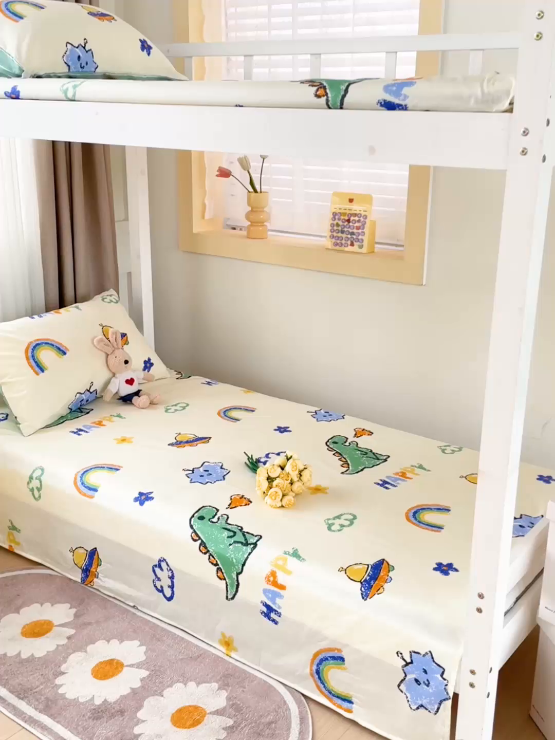 91家纺网 家纺一手货源 找家纺 名兮家居 2025新款全棉纯棉13372学生床上下铺单床单 恐龙游记