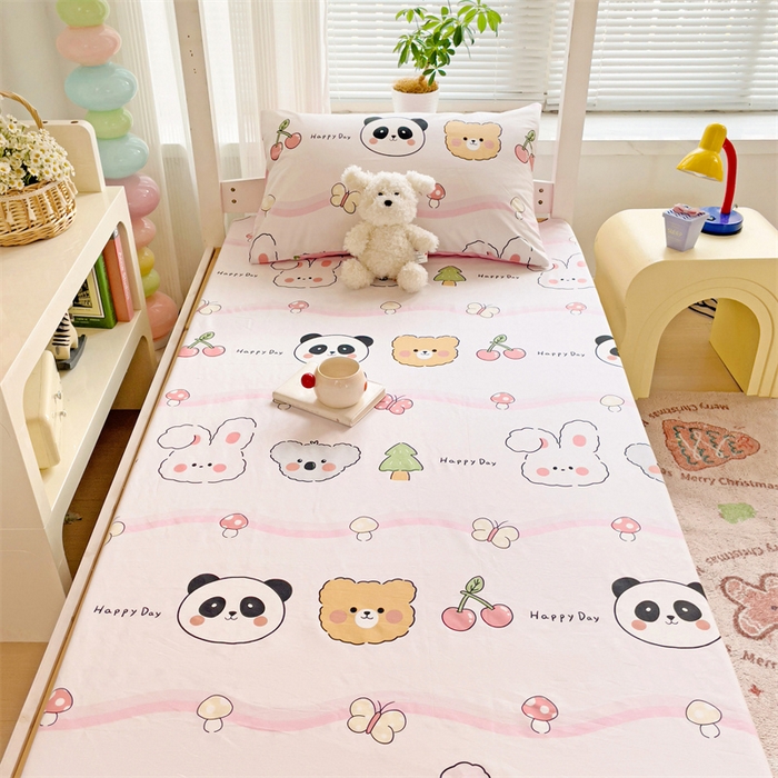 91家纺网 家纺一手货源 找家纺 名兮家居 2025新款全棉纯棉13372学生床上下铺单床单 欢乐多多