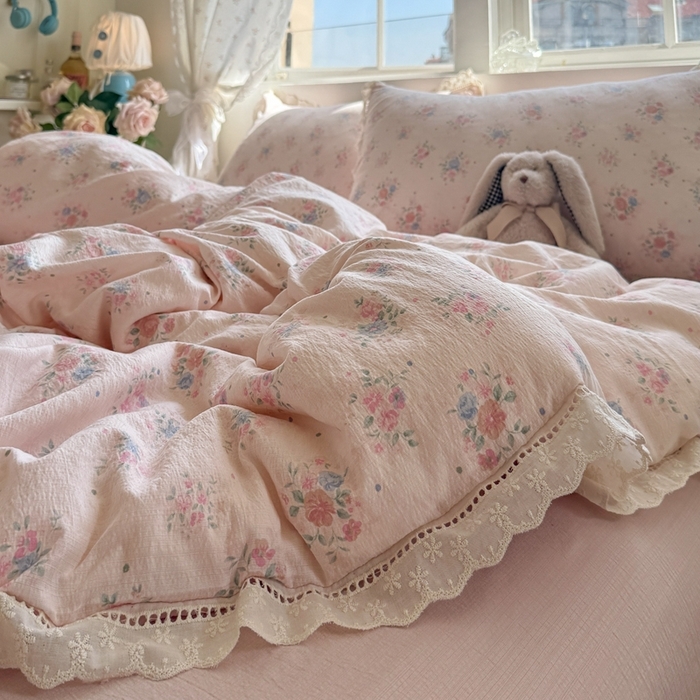 91家纺网 家纺一手货源 找家纺 （总）Mata蔓塔家 2025新款云感双层纱全棉镂空花边四件套