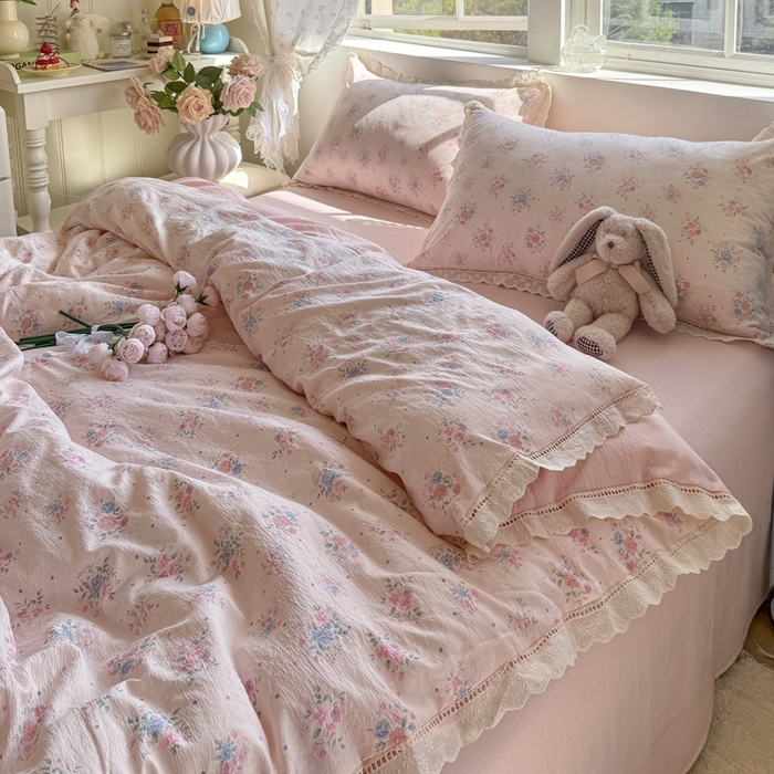 91家纺网 家纺一手货源 找家纺 （总）Mata蔓塔家 2025新款云感双层纱全棉镂空花边四件套