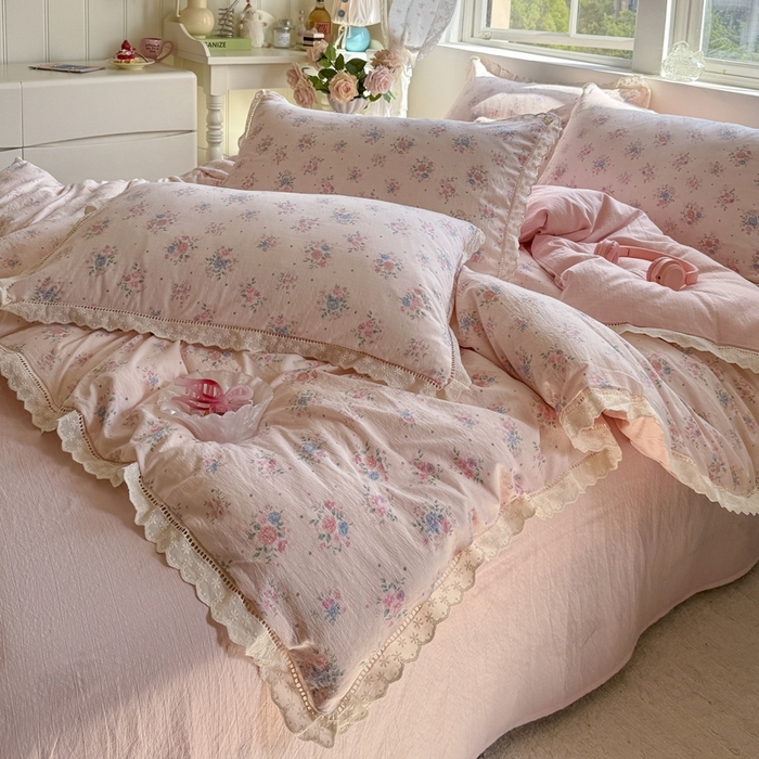 91家纺网 家纺一手货源 找家纺 （总）Mata蔓塔家 2025新款云感双层纱全棉镂空花边四件套