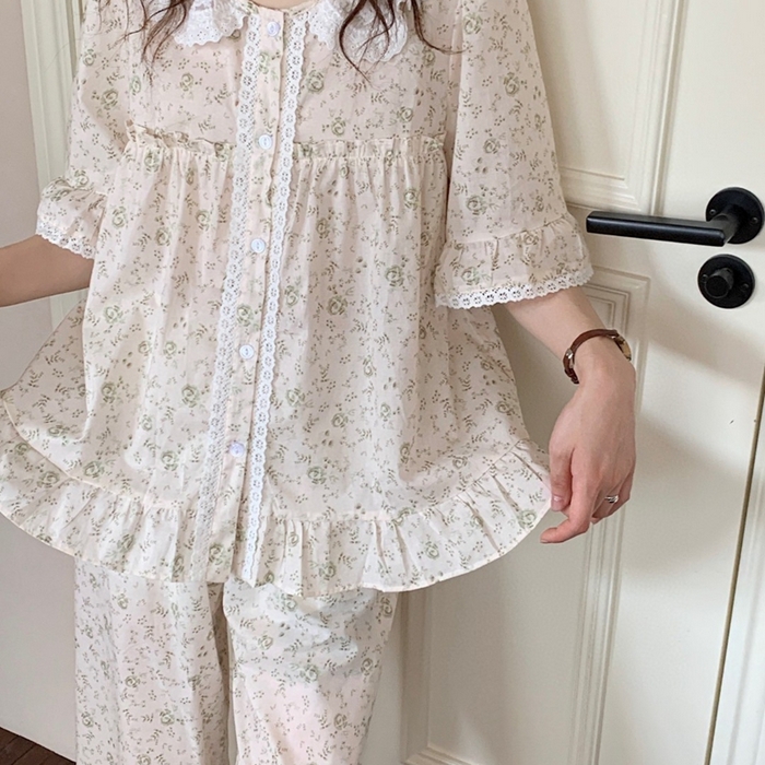 （总）妍景家居生活馆 2025新款韩系25623甜美碎花娃娃领套装