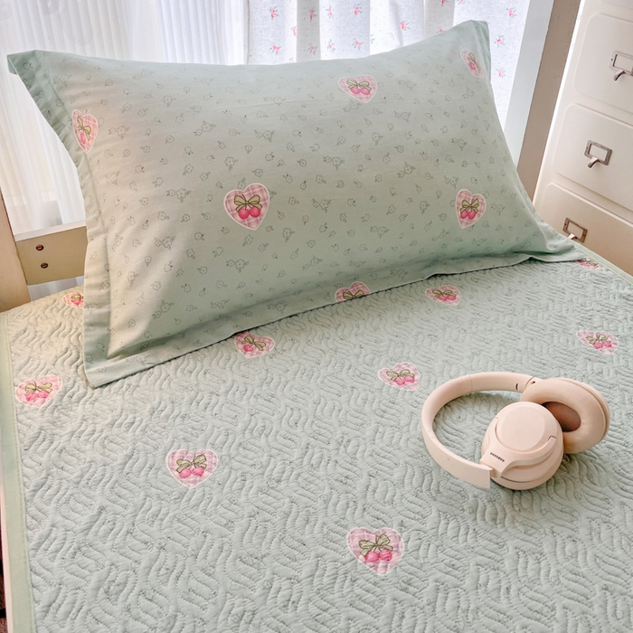 91家纺网 家纺一手货源 找家纺 慕晨 2025新款全棉学生床盖宿舍印花纯棉床盖三件套AB版皆可用四季通用直播 绿色藤蔓