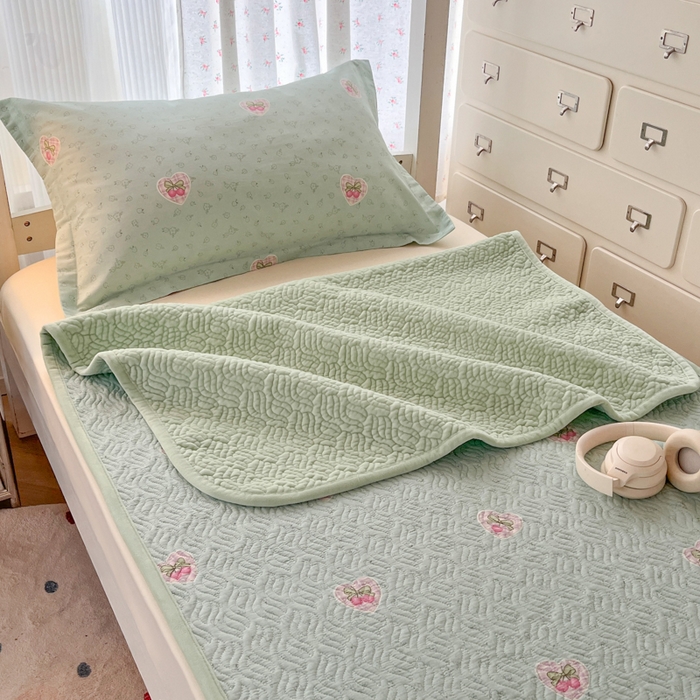 91家纺网 家纺一手货源 找家纺 慕晨 2025新款全棉学生床盖宿舍印花纯棉床盖三件套AB版皆可用四季通用直播 绿色藤蔓