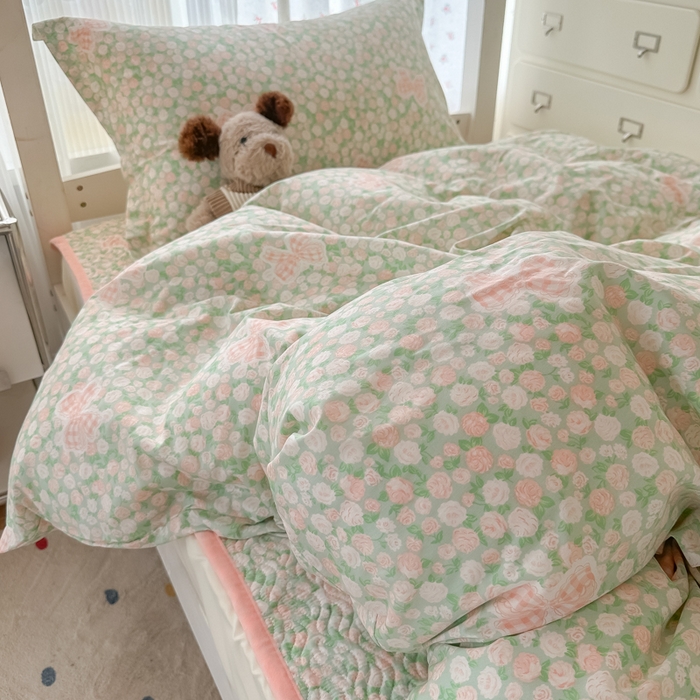 91家纺网 家纺一手货源 找家纺 慕晨 2025新款全棉学生床盖宿舍印花纯棉床盖三件套AB版皆可用四季通用直播 梦幻田园