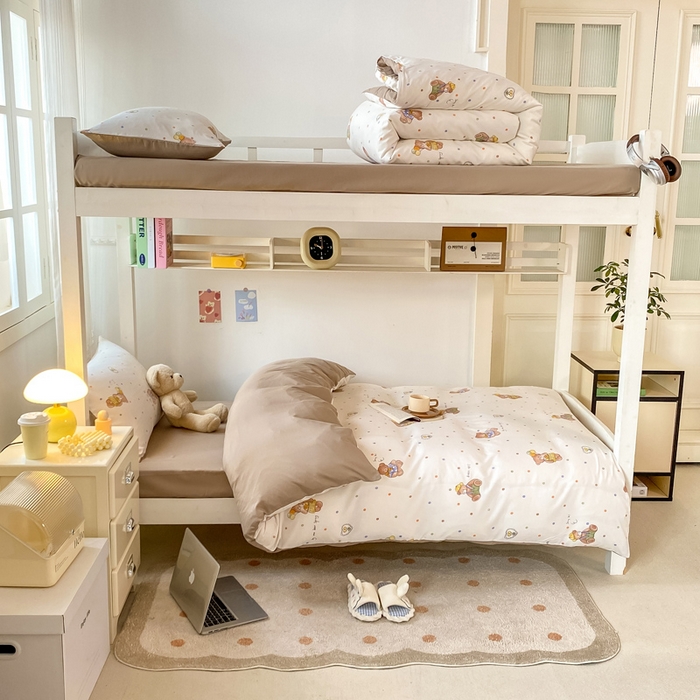 91家纺网 家纺一手货源 找家纺 （总）芷凡家纺 2025新款水洗棉双层纱学生三件套宿舍上下铺三件套