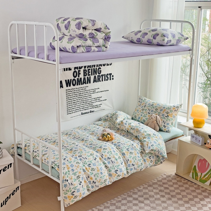 91家纺网 家纺一手货源 找家纺 （总）芷凡家纺 2025新款水洗棉双层纱学生三件套宿舍上下铺三件套