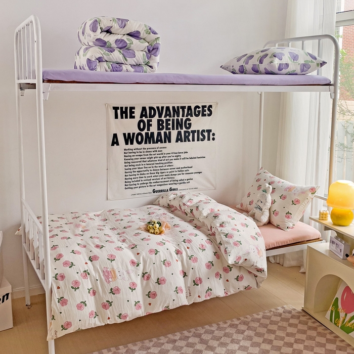 91家纺网 家纺一手货源 找家纺 （总）芷凡家纺 2025新款水洗棉双层纱学生三件套宿舍上下铺三件套