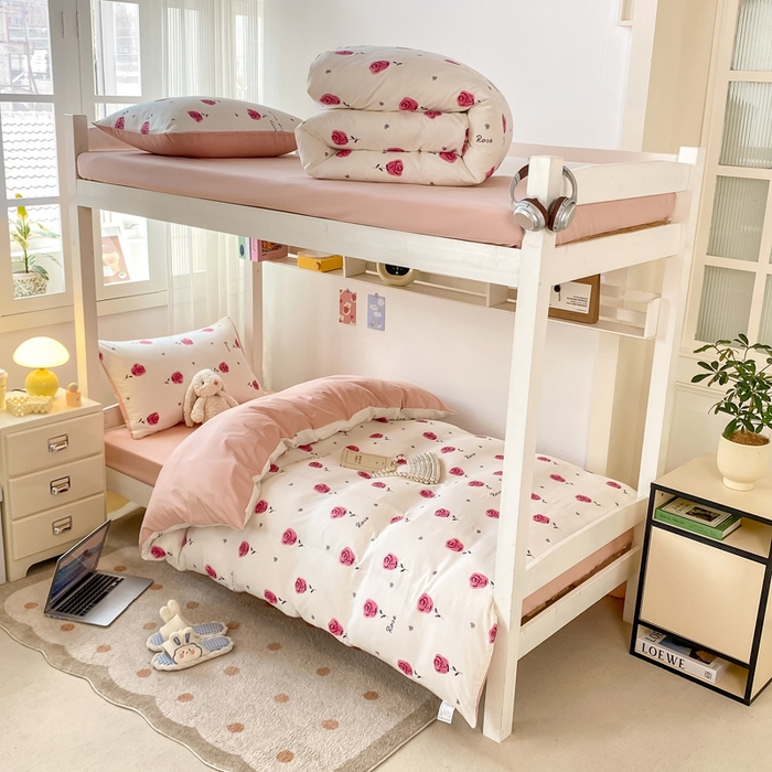 91家纺网 家纺一手货源 找家纺 （总）芷凡家纺 2025新款水洗棉双层纱学生三件套宿舍上下铺三件套