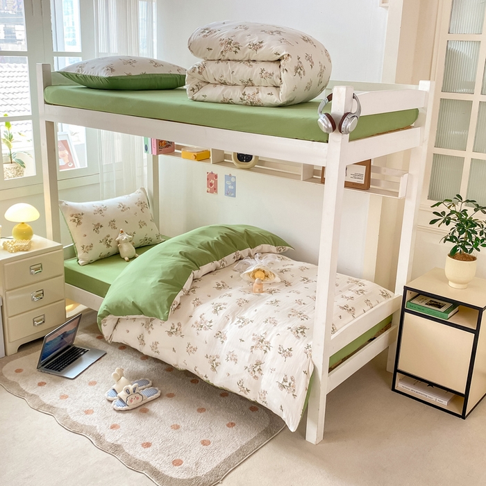 91家纺网 家纺一手货源 找家纺 （总）芷凡家纺 2025新款水洗棉双层纱学生三件套宿舍上下铺三件套