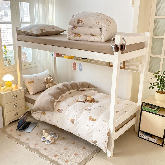 芷凡家纺 2025新款水洗棉双层纱学生三件套宿舍上下铺三件套 点点熊