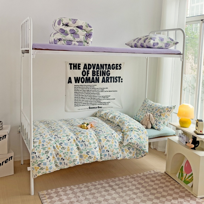 91家纺网 家纺一手货源 找家纺 芷凡家纺 2025新款水洗棉双层纱学生三件套宿舍上下铺三件套 海岛清茶