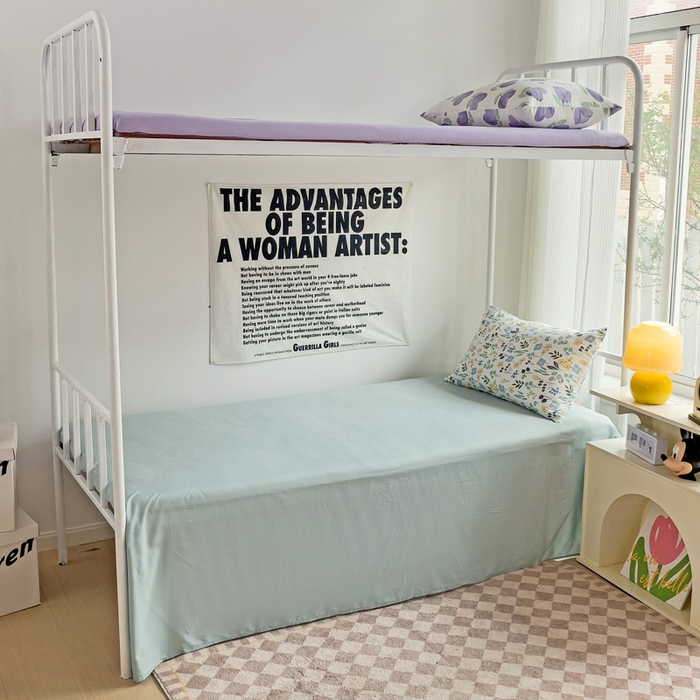 91家纺网 家纺一手货源 找家纺 芷凡家纺 2025新款水洗棉双层纱学生三件套宿舍上下铺三件套 海岛清茶