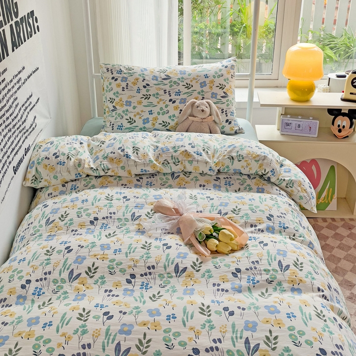 91家纺网 家纺一手货源 找家纺 芷凡家纺 2025新款水洗棉双层纱学生三件套宿舍上下铺三件套 海岛清茶