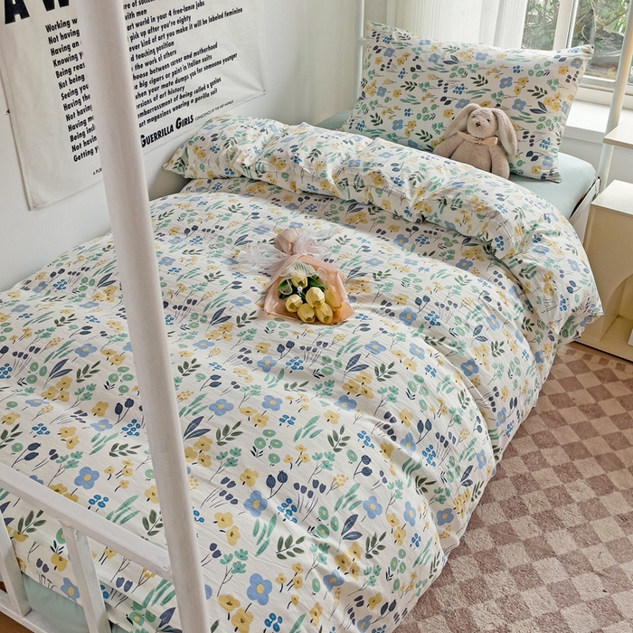 91家纺网 家纺一手货源 找家纺 芷凡家纺 2025新款水洗棉双层纱学生三件套宿舍上下铺三件套 海岛清茶