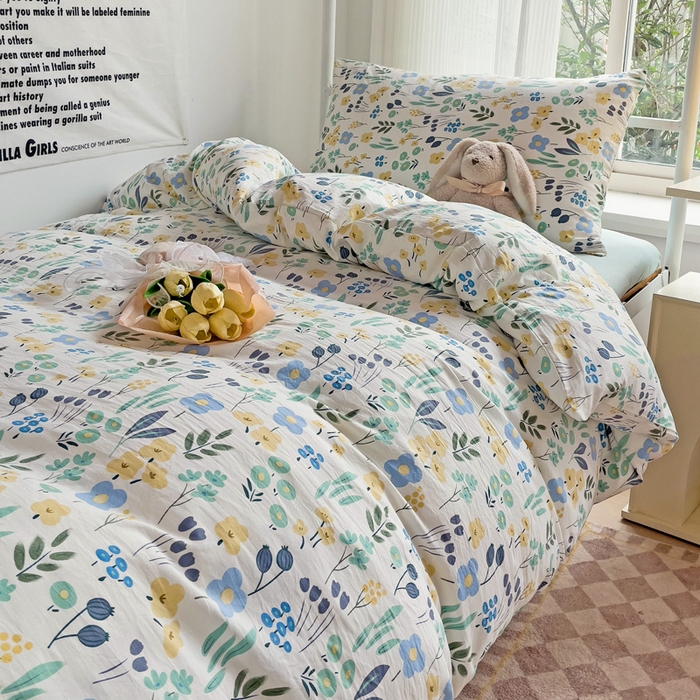 91家纺网 家纺一手货源 找家纺 芷凡家纺 2025新款水洗棉双层纱学生三件套宿舍上下铺三件套 海岛清茶