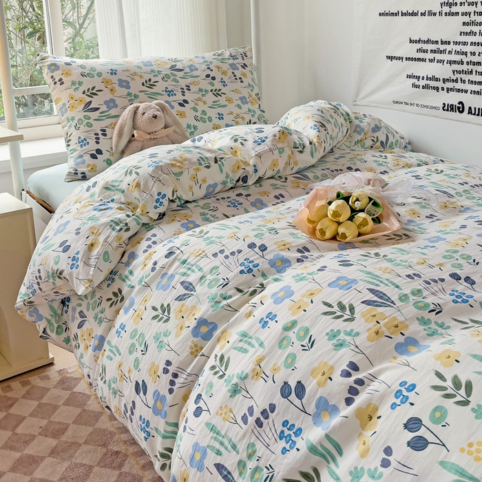 91家纺网 家纺一手货源 找家纺 芷凡家纺 2025新款水洗棉双层纱学生三件套宿舍上下铺三件套 海岛清茶