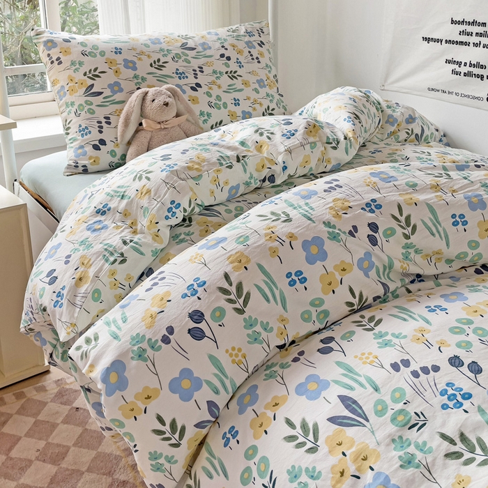 91家纺网 家纺一手货源 找家纺 芷凡家纺 2025新款水洗棉双层纱学生三件套宿舍上下铺三件套 海岛清茶