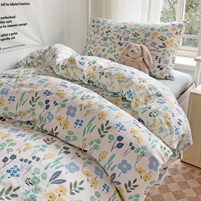 91家纺网 家纺一手货源 找家纺 芷凡家纺 2025新款水洗棉双层纱学生三件套宿舍上下铺三件套 海岛清茶