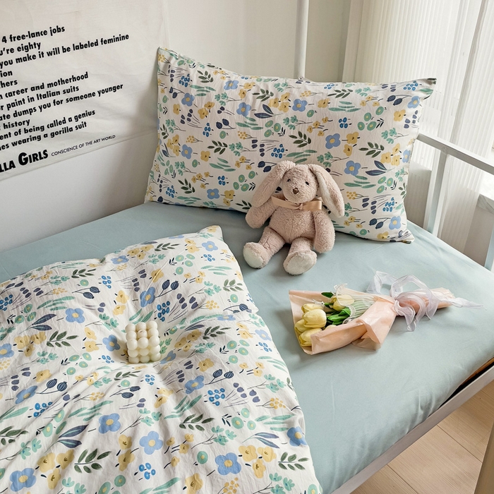 91家纺网 家纺一手货源 找家纺 芷凡家纺 2025新款水洗棉双层纱学生三件套宿舍上下铺三件套 海岛清茶