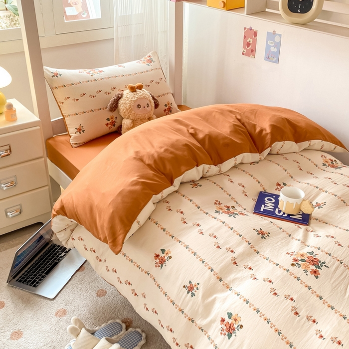 91家纺网 家纺一手货源 找家纺 芷凡家纺 2025新款水洗棉双层纱学生三件套宿舍上下铺三件套 揽月