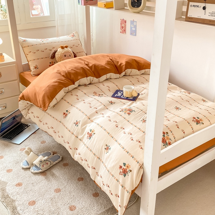 91家纺网 家纺一手货源 找家纺 芷凡家纺 2025新款水洗棉双层纱学生三件套宿舍上下铺三件套 揽月