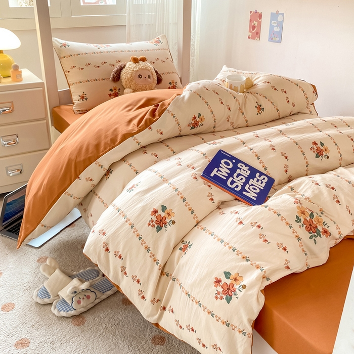 91家纺网 家纺一手货源 找家纺 芷凡家纺 2025新款水洗棉双层纱学生三件套宿舍上下铺三件套 揽月